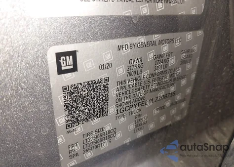 2020 Chevrolet Silverado 1500 4Wd Short Bed Lt Trail Boss из США, поврежденный, VIN 1GCPYFEL0LZ208716